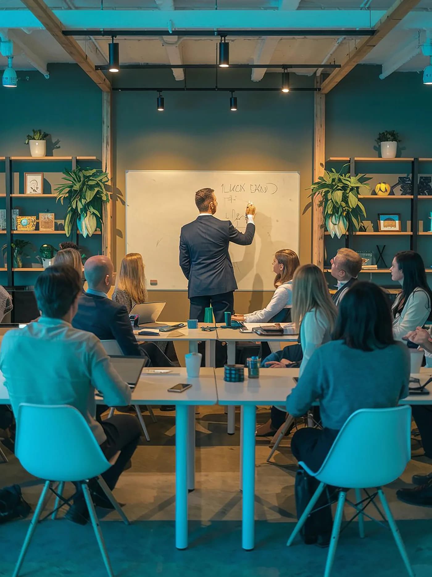 Workshop session around a whiteboard