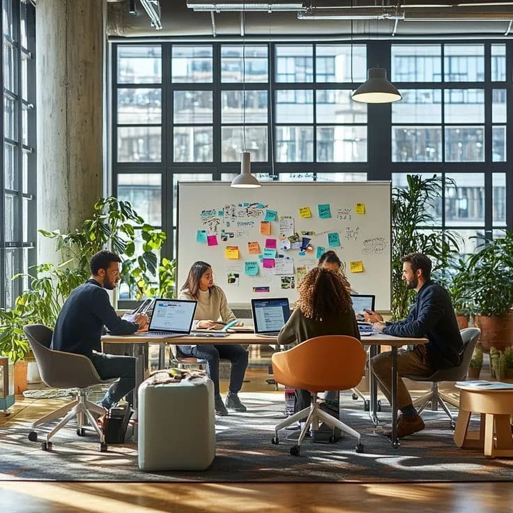 Team working in an open office